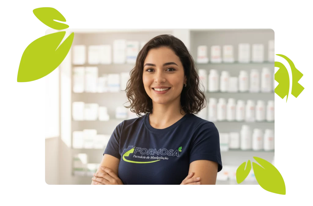 Farmacêutica manipulando uma fórmula personalizada